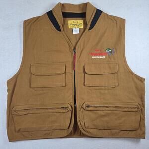 Gary Yamamoto Custom Baits Fishing Vest Men XL Brown 100% Cotton Utility Pockets